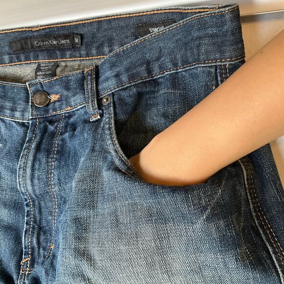 CALVIN KLEIN JEANS Men Straight Jeans size 34 Blue Mid Rise - Picture 7 of 11